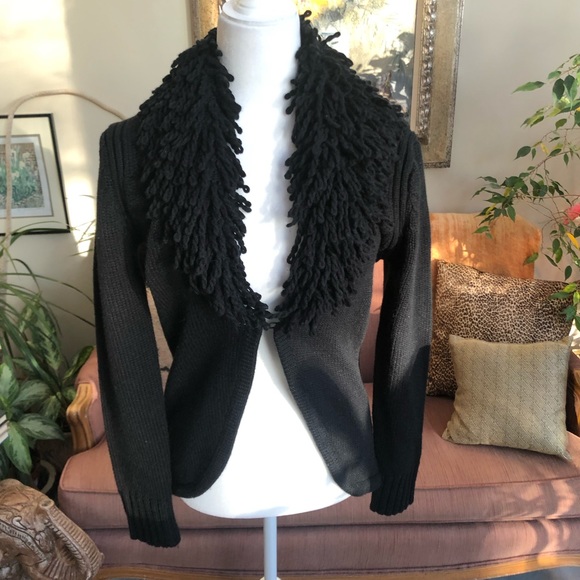 525 AMERICA Black Large Sweater With Double Looped Yarn Collar - Picture 2 of 13